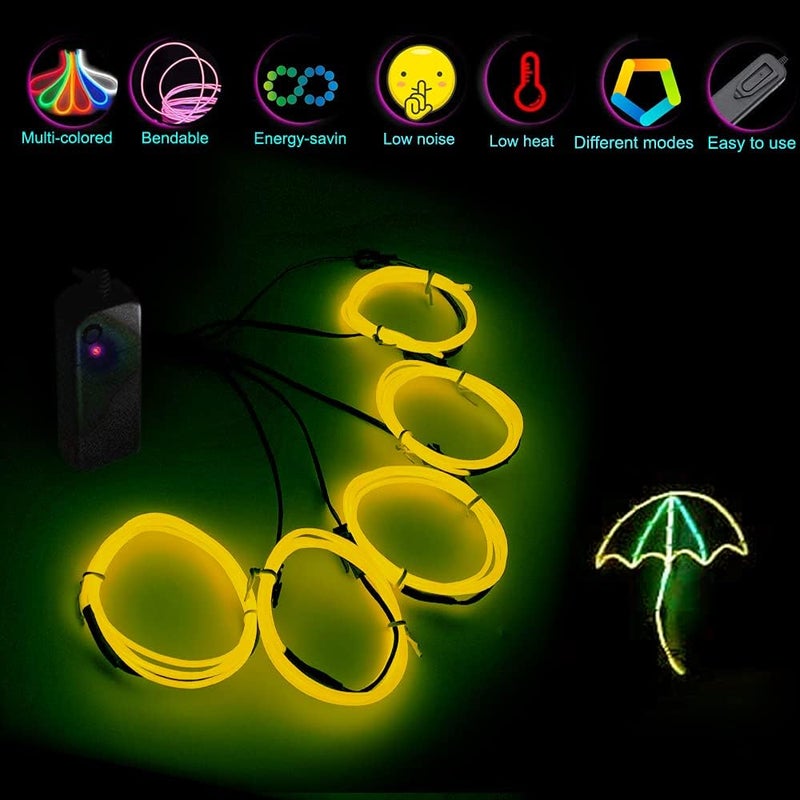 TiTiToo Neon Light 5-in-1 Meter Wire，Portable Battery Pack with Decorative Wire，Suitable for Birthday Parties，Thanksgiving and Other Occasions. (Yellow) - Image 2